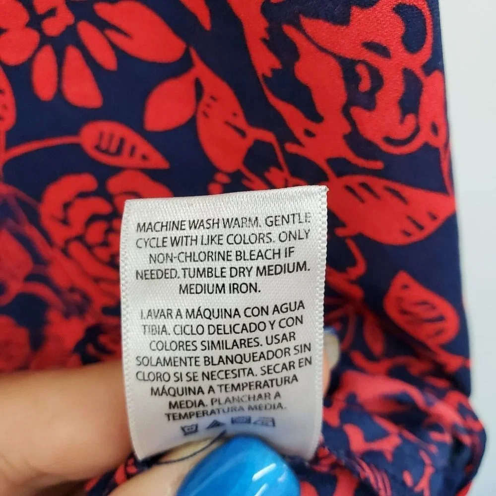 Terra & Sky Womens Sleeveless Floral High Low Blouse Top Size 0X Red Blue Ruffle